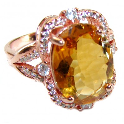 Authentic Citrine 14K Rose Gold over .925 Sterling Silver handmade Cocktail Ring s. 9