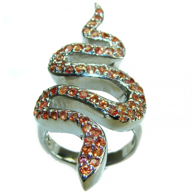 Orange Snake authentic orange Sapphire .925 Sterling Silver Large handcrafted Ring size 7