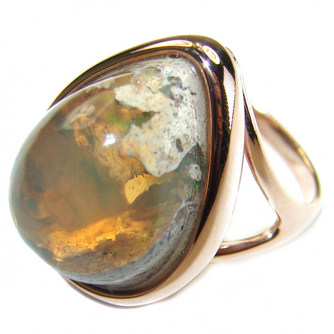 Smoky Mountains Natural Mexican Fire Opal 14K Gold over .925 Sterling Silver handmade ring size 8